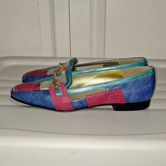 Margaret J patchwork leather slip-on flats gold fish accents - 7 ½ - Picture 3 of 8
